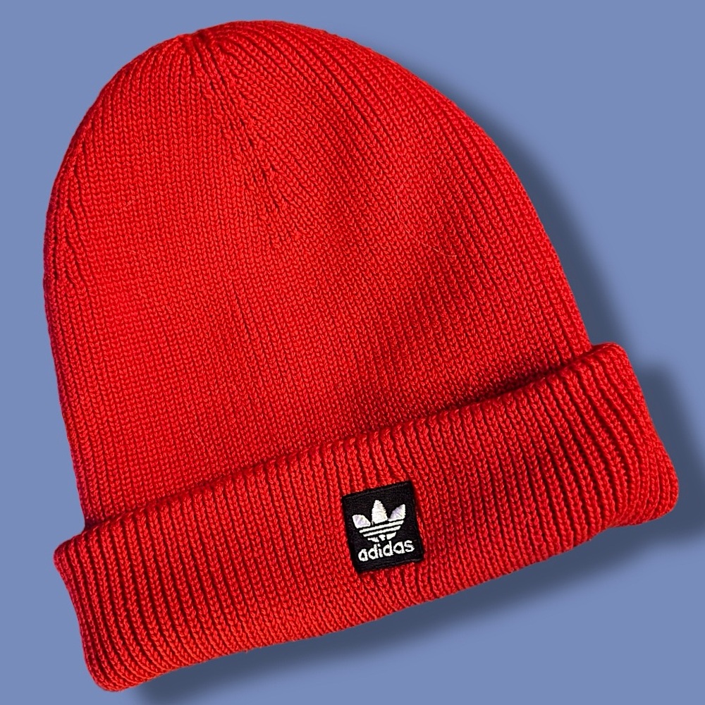 Adidas Red foldover Knit Beanie -never worn